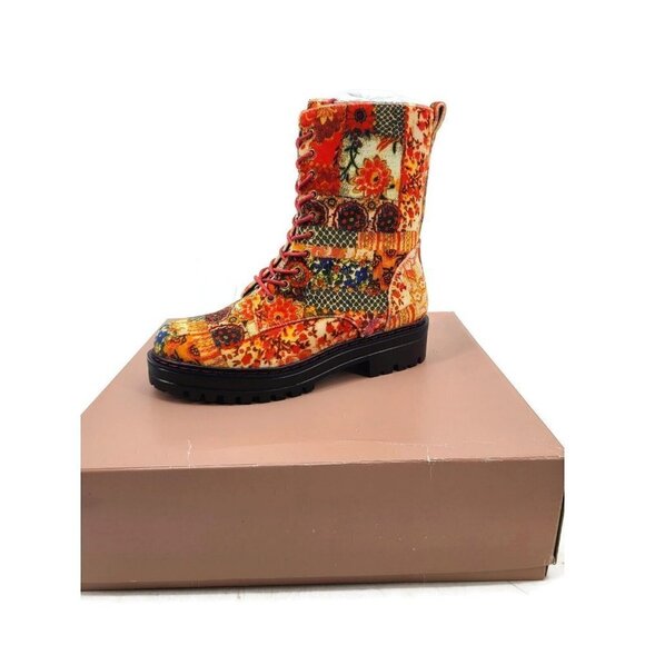 NEW Aware X Laura Ashley Shelton Quilted Combat Boot Womens 8 Red Velvet